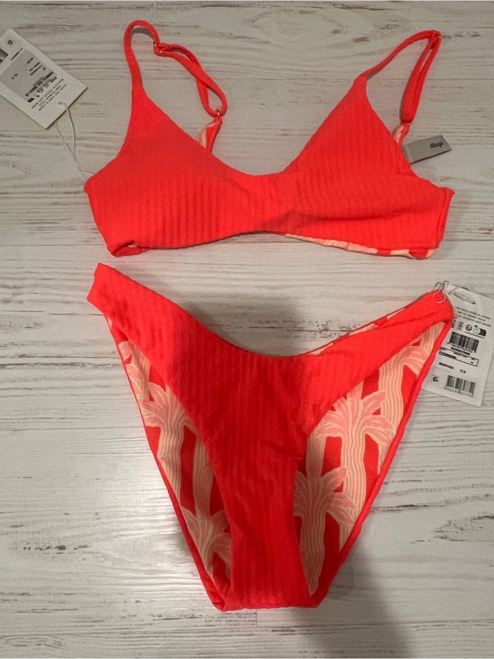MAAJI NWT Bright Coral Ribbed Bikini Set Size Small - Picture 3 of 5